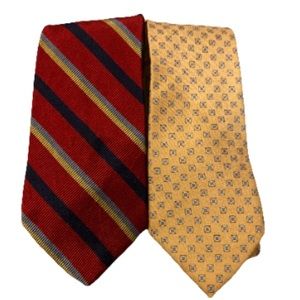 2 Nautica Yellow Geometric and Red Striped Silk Ties